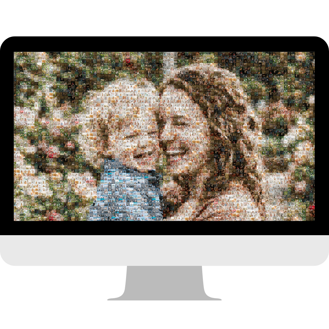 Custom photo mosaic digital file shown on a desktop computer screen