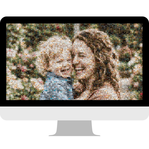 Custom photo mosaic digital file shown on a desktop computer screen