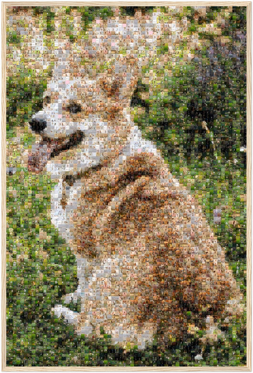 Photo mosaic framed poster — natural wood frame