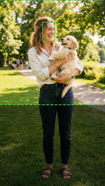 Original photo with face-aware crop region